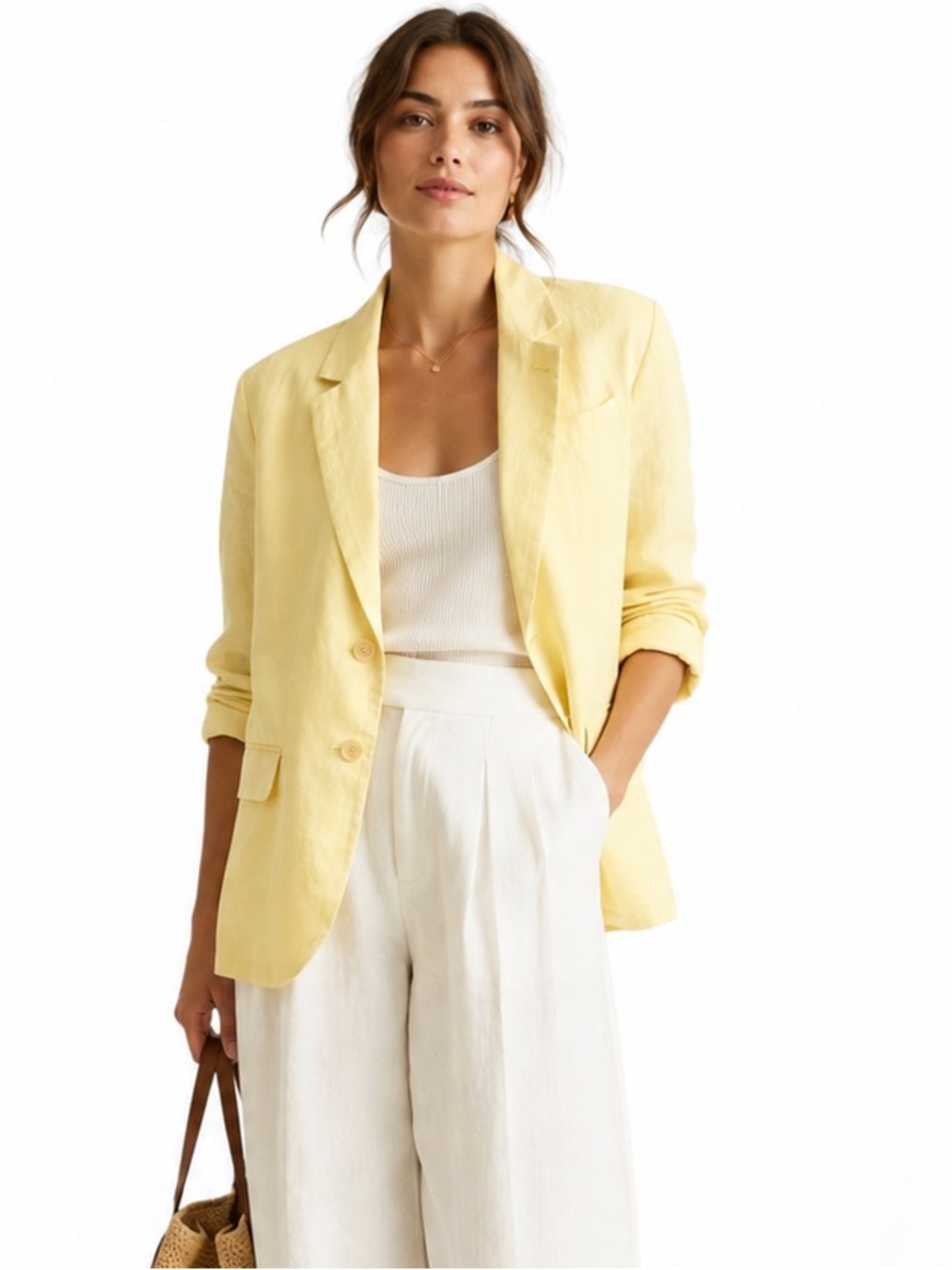 MADEWELL The‎ Oversized Blazer 100% Linen Light Yellow L  Relaxed Coastal Summer